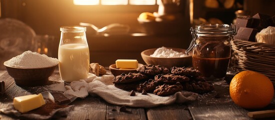 Obraz premium Delicious Chocolate Chip Cookies Baking Ingredients