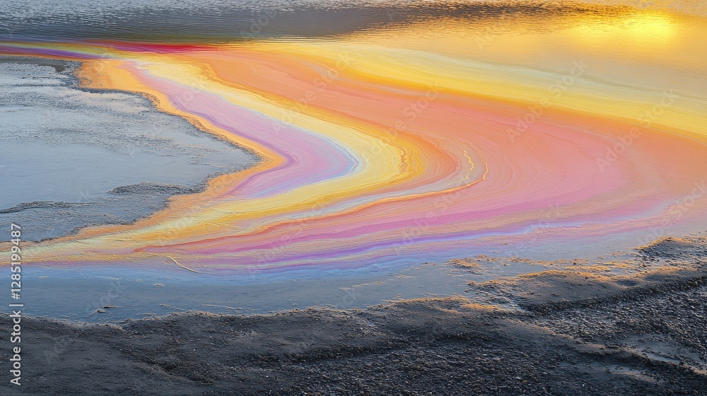 Aufkleber vibrant sunset reflection on water surface creating colorful swirls and patterns in nature