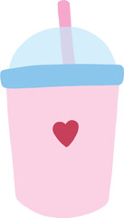 a pink drink cup with a straw and a heart