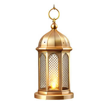 Ramadan golden latern on white background