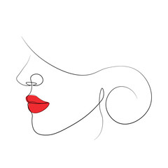 Woman line art with red lips