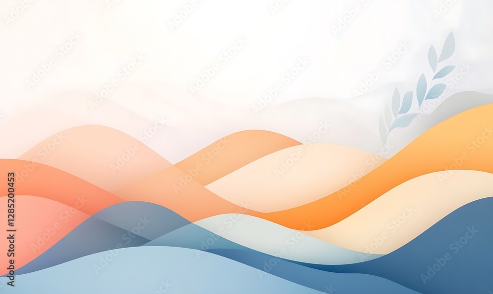 Poster soft, flowing waves of pastel colors create a serene and calming abstract landscape.