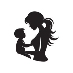 Mother and Child Silhouette Design Clipart