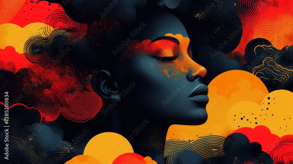 Poster abstract representation of mind states with flat design elements
