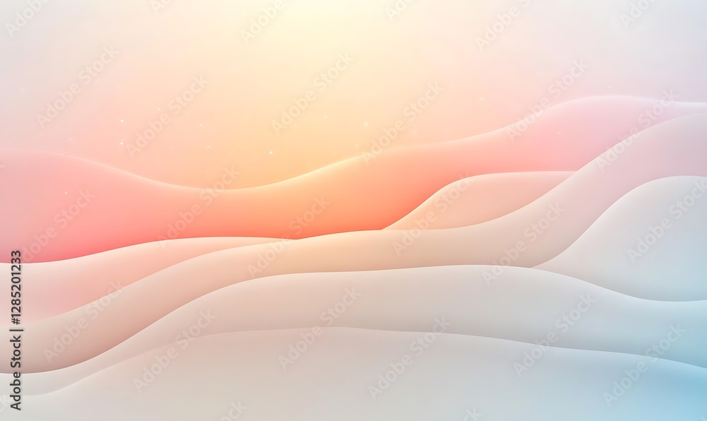 Poster soft pastel waves blend in a serene gradient, evoking calmness and tranquility in a minimalist desig
