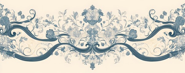 Naklejka premium Symmetrical floral arrangement in blue hues with curling ribbons