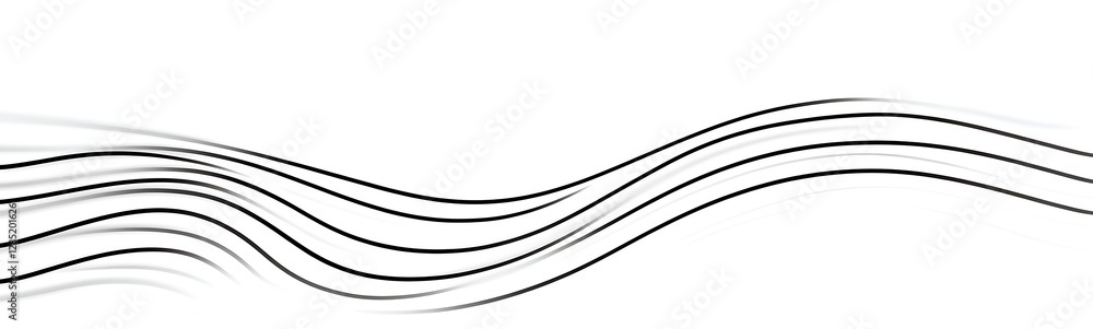 Poster Curved black lines create a flowing wave pattern on a white background.