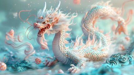 Majestic White Dragon Fantasy Art  Mythical Creature  Asian Dragon