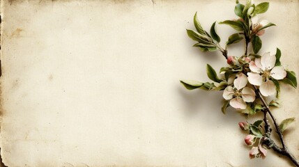 old vintage paper with a branch of a spring apple tree