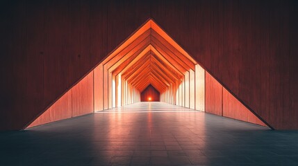 Naklejka premium Geometric Architecture with Warm Lighting in an Enclosed Space