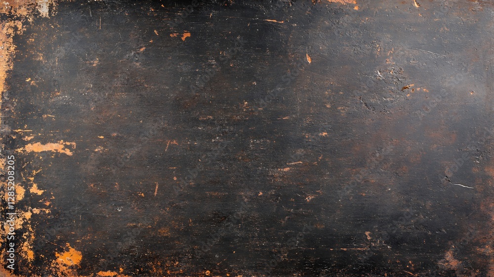 Poster textured dark surface with rust accents, creating an industrial or vintage appearance.