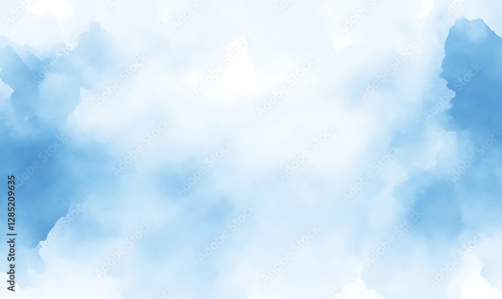Poster soft blue watercolor background with abstract cloud-like patterns.