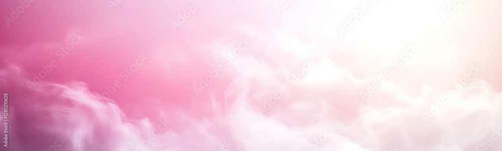Poster soft pink clouds illuminated by light, creating a dreamy atmosphere.