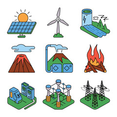 2d vector environment Collection Solar Panel icon Symbolizing clean and renewable solar energy.