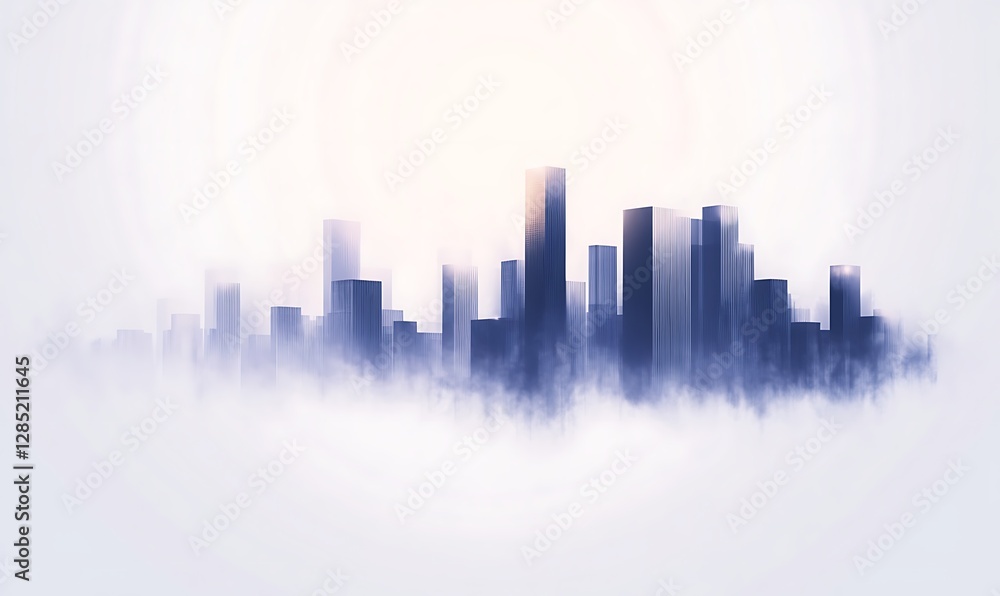 Poster abstract skyline silhouette with a soft, ethereal quality blending into the fog.
