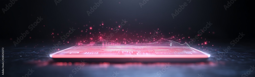 Poster Futuristic smartphone with glowing effects on a dark background.