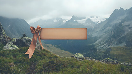 Mountaintop Sign with Ribbon