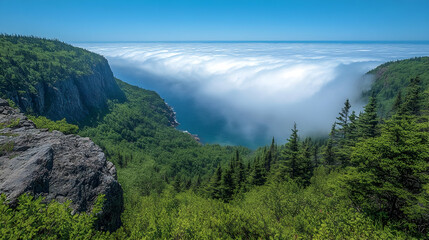 Fototapeta premium Mountaintop View of Misty Valley