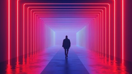 Futuristic Fashion Showcase, a vibrant runway adorned with neon lights, featuring striking silhouettes against a minimalist backdrop, highlighting bold designs and innovative styles.