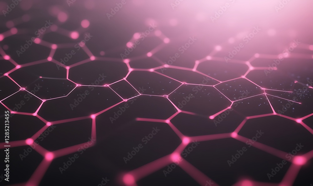 Poster abstract hexagonal pattern with glowing pink accents on a dark background.