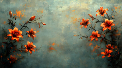 Orange Lilies on Grunge Background