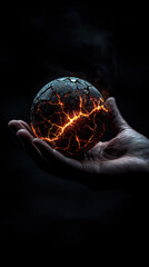Conversion disorder psychology cognitive FND. A glowing orb held in a dark hand, radiating fiery cracks.