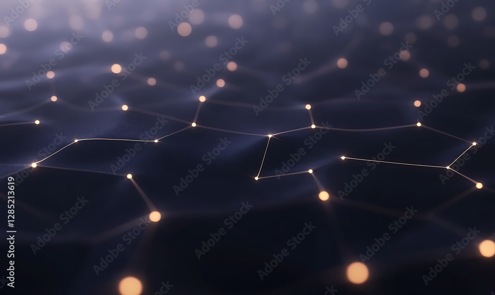 Fototapete abstract digital network with glowing dots and connections in a dark background.