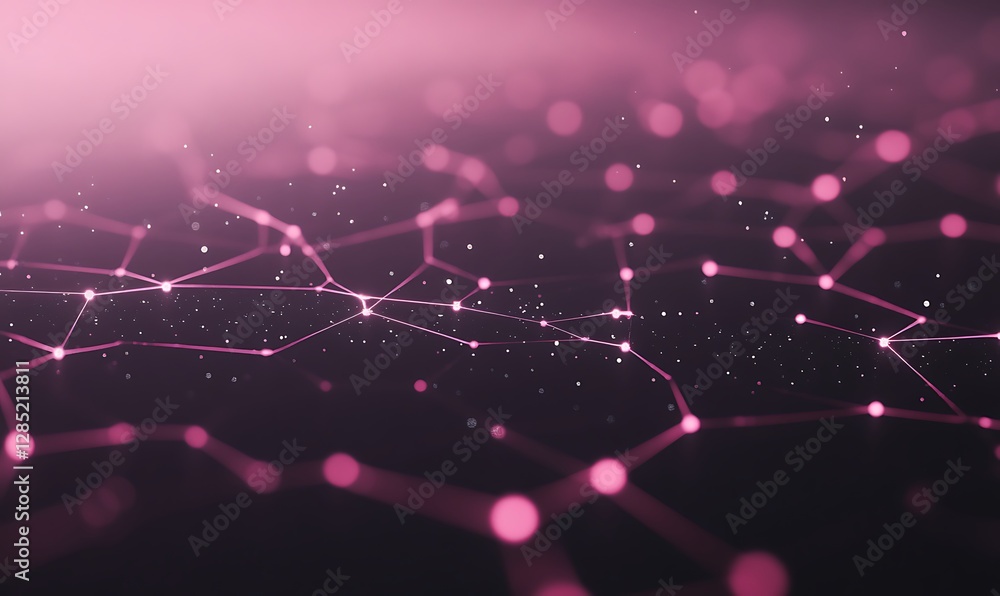 Fototapete abstract digital background featuring interconnected pink dots and lines with a soft glow.