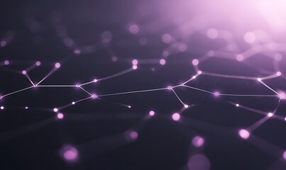 Abstract digital network with glowing nodes and connecting lines, set against a dark background.
