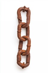 Obraz premium Vertical Rusty Metal Chain Against White Background