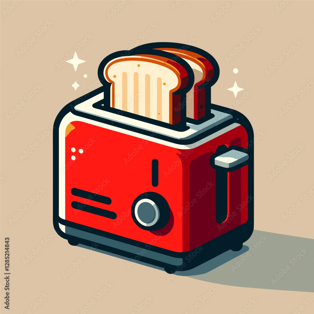 Fototapete a red toaster with a slice of toast popping out. the toaster is stylized with a cartoonish design, a