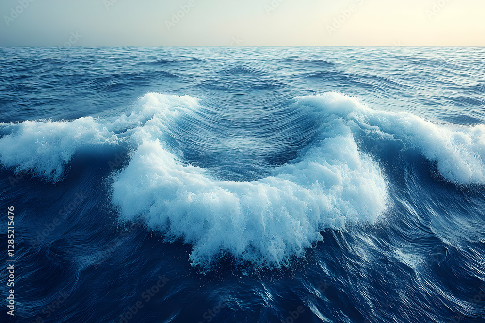 Poster turquoise ocean wave with foaming crest in sunlight reflecting off water surface creating a natural 
