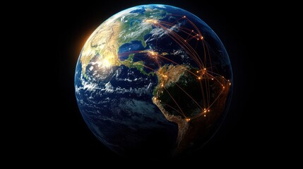 Fototapeta premium A stunning view of Earth showcasing illuminated continents and network connections at dusk