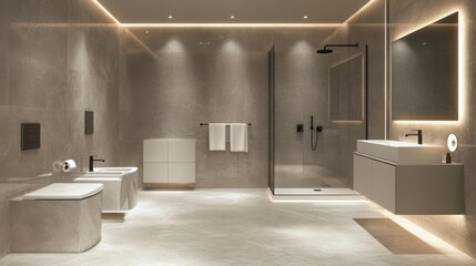 Contemporary Bathroom Interior with Walk-In Shower and Marble-Like Tile