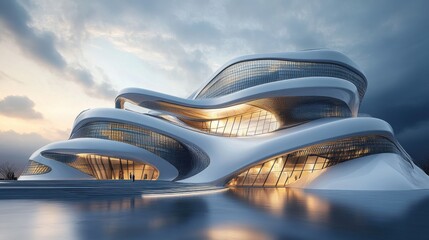 Obraz premium Curvilinear Building with Glass Façade