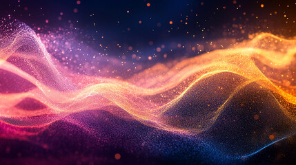 A vibrant glowing wave flows through abstract particles, symbolizing the essence of change and expansion, evoking growth, transformation, and progress in a modern, dynamic setting.

