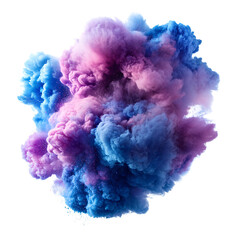 Vibrant purple and blue paint explosion cloud burst isolated  on transparent background