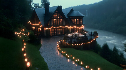 Cozy Cabin by the River – Warm Lights, Rainy Night, Dreamy Retreat