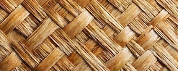 Woven dried palm leaves create a textured diagonal pattern