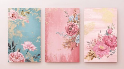 Elegant Pink   Teal Floral Triptych Wall Art Print