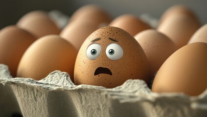 A Worried Egg in a Carton