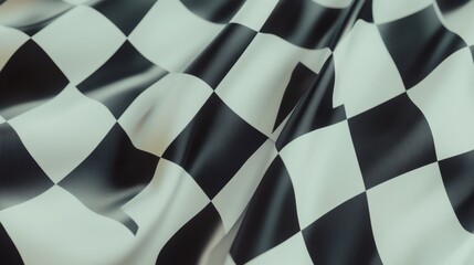 Smooth Black and White Checkered Pattern Fabric with Waves and Drapes for Creative Projects and Designs