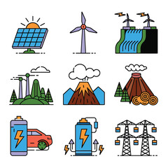 2d vector environment Collection Solar Panel icon Symbolizing clean and renewable solar energy.
