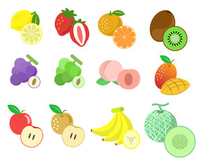 カラフルなフルーツイラストセット – 12種類の果物