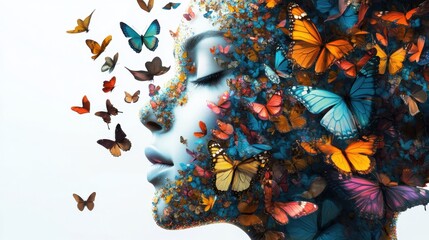 Woman's Profile with Butterflies