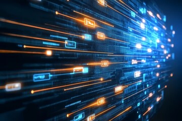 Abstract Digital Background with Blue and Orange Light Trails