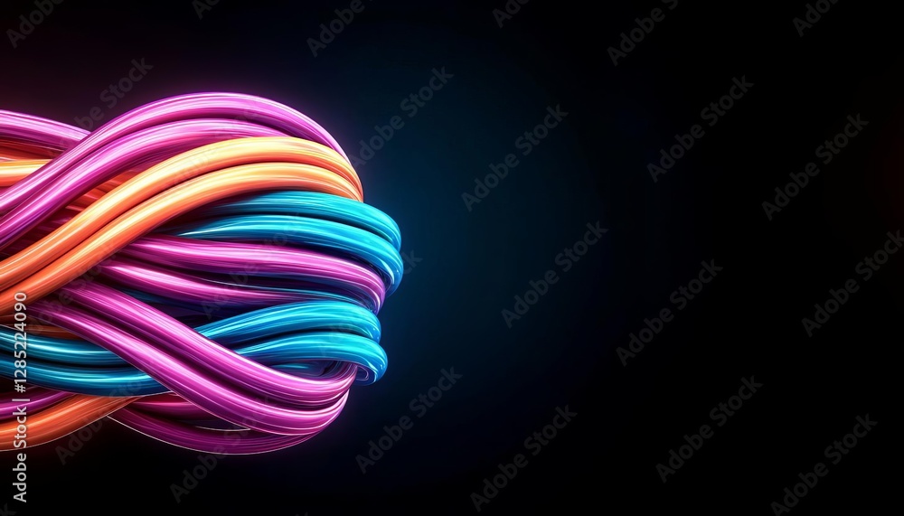Poster vibrant, intertwined cables create a dynamic visual effect on a dark background.