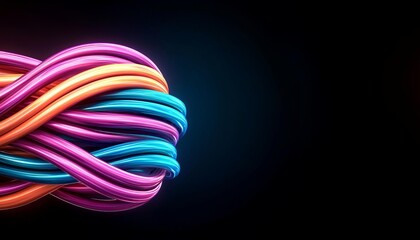 Vibrant, intertwined cables create a dynamic visual effect on a dark background.