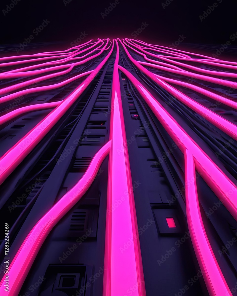 Poster abstract view of neon pink lines creating a futuristic atmosphere.