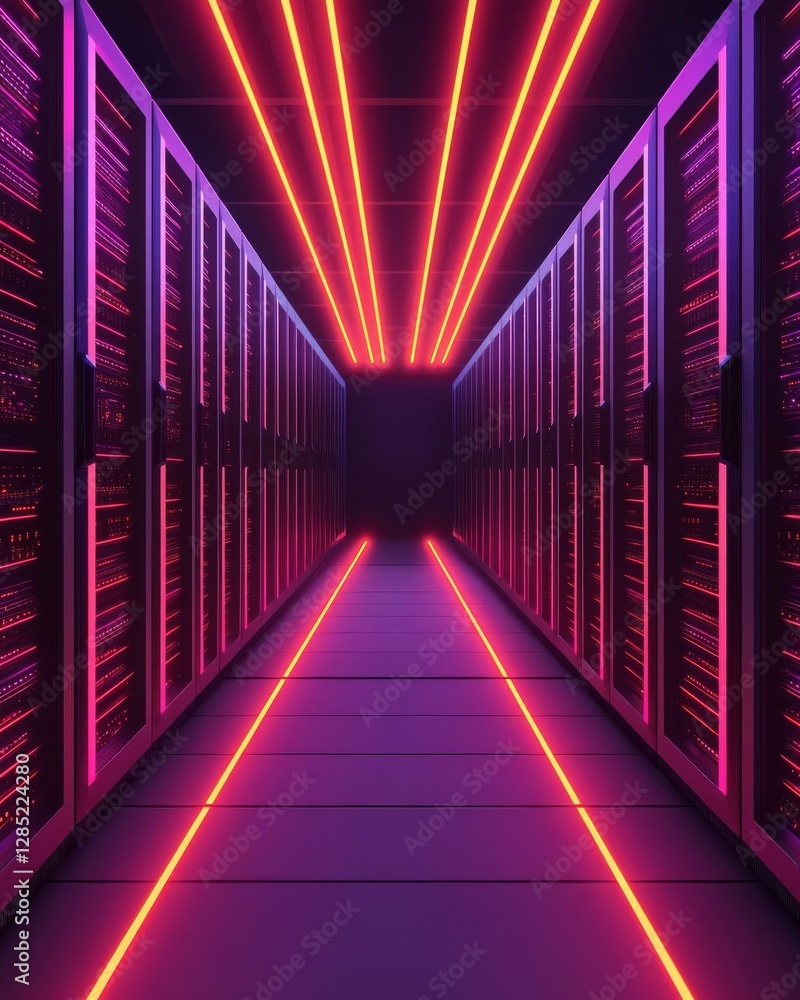 Aufkleber futuristic data center with glowing lights and high-tech server racks.
